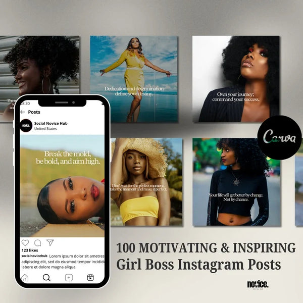 Boss Babe Motivational Canva Templates | Melanin Instagram Post Bundle | Editable